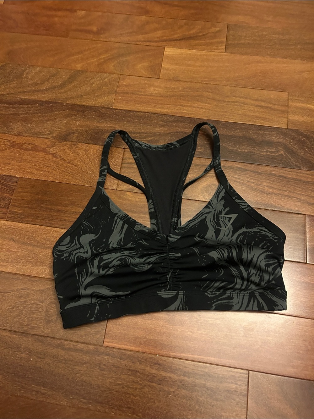 Gymshark Black & Gray Marble Racerback Sports Bra